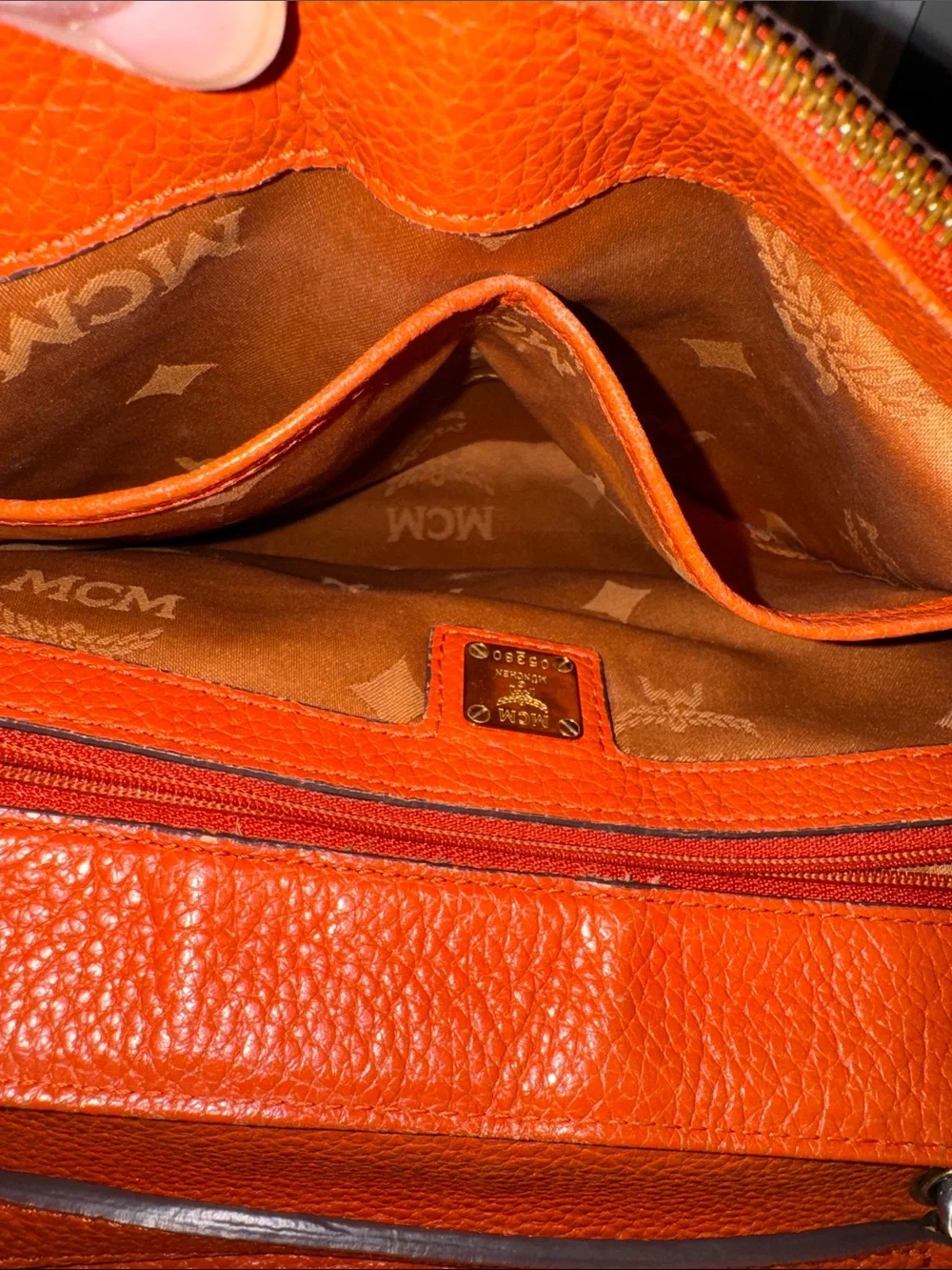 MCM Coral Leather Top-Handle Satchel with Gold Hardware with COA EUC